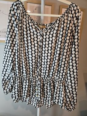 Ellen Tracy Black & White Polka Dot Top